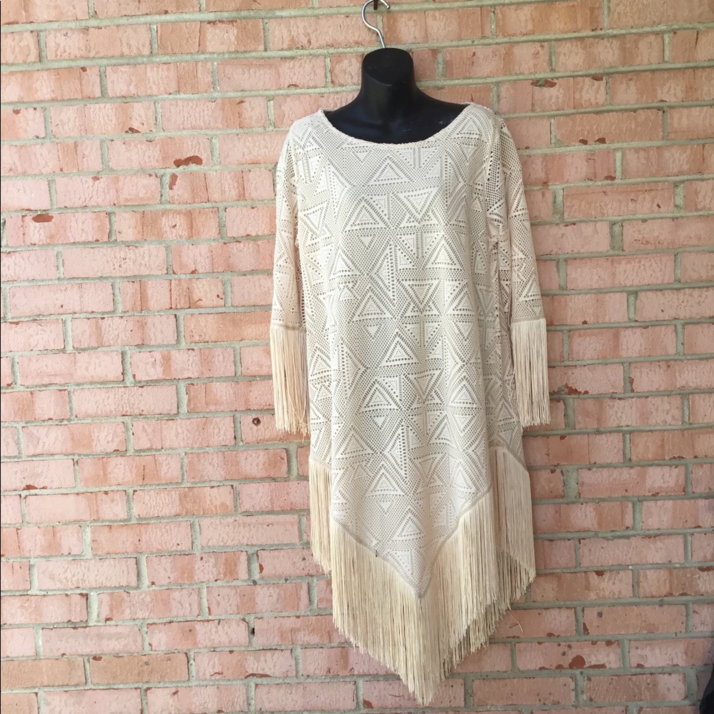 Crochet long tunic with fringe